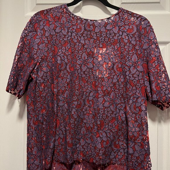Zara lace red and purple top NWT Sz L - Picture 1 of 3